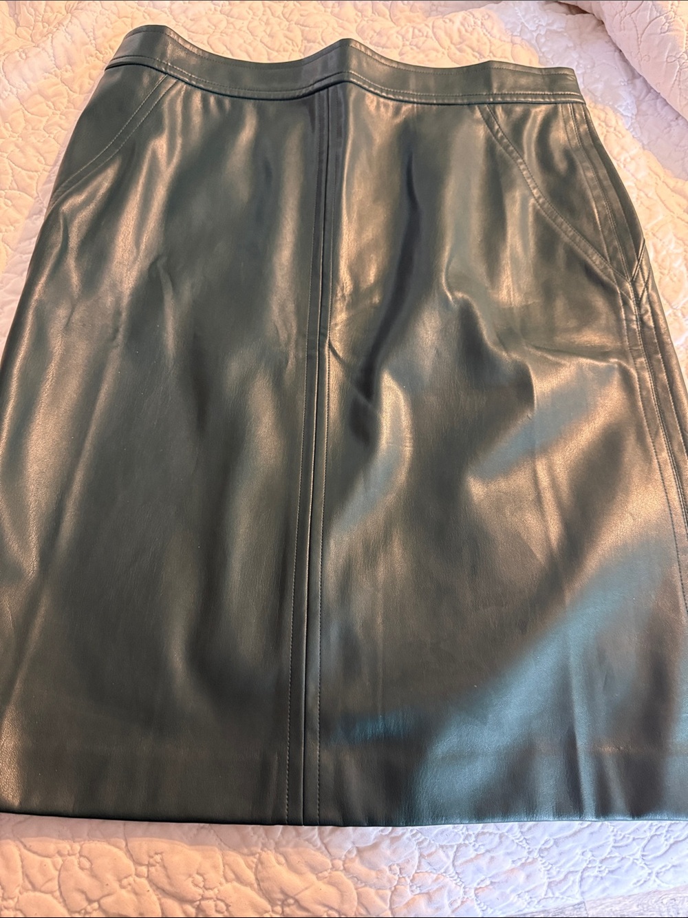 Ann Taylor Dark Green Leather Pencil Skirt